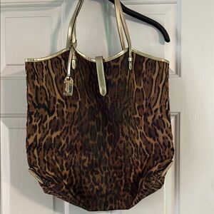 Ralph Lauren Leopard Print Tote Bag with Gold Trim - Women's Carryall